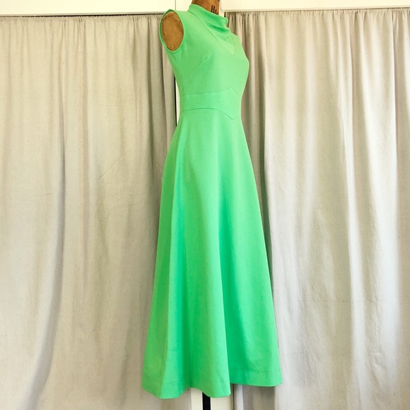 Vintage Dresses & Skirts - SOLD Vintage 60s Acid Green Poly Knit Maxi Dress